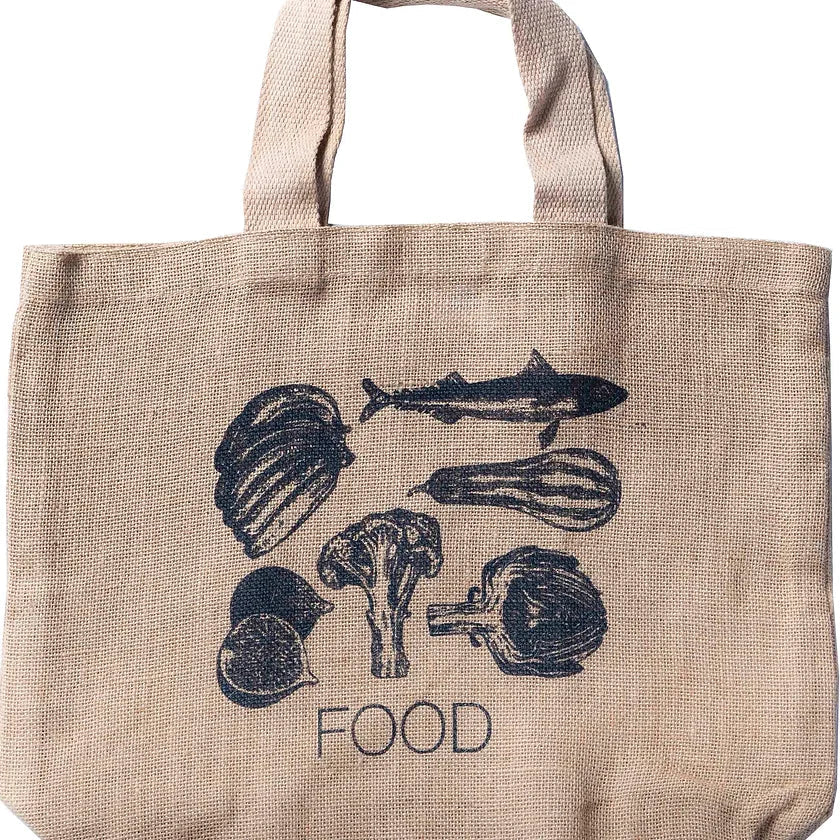 Apple Green Duck Jute Grocer Bags with Food Design.