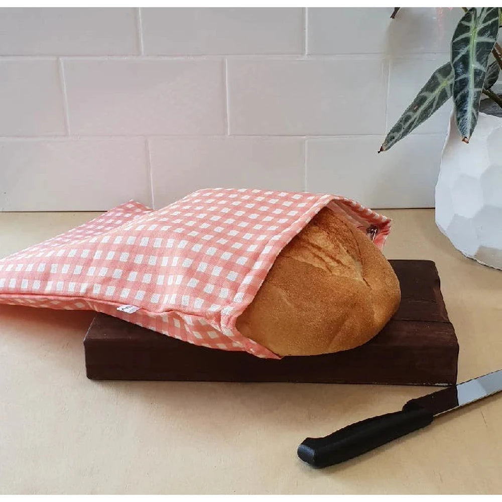 4MyEarth Reusable Cotton Bread Bag with Zip - Red Gingham