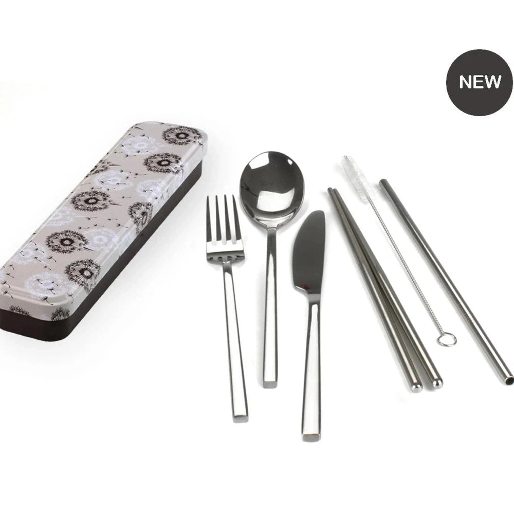 Retro Kitchen Carry Your Cutlery Featuring Dishwasher Safe Metal Cutlery in Tin - Dandelion.