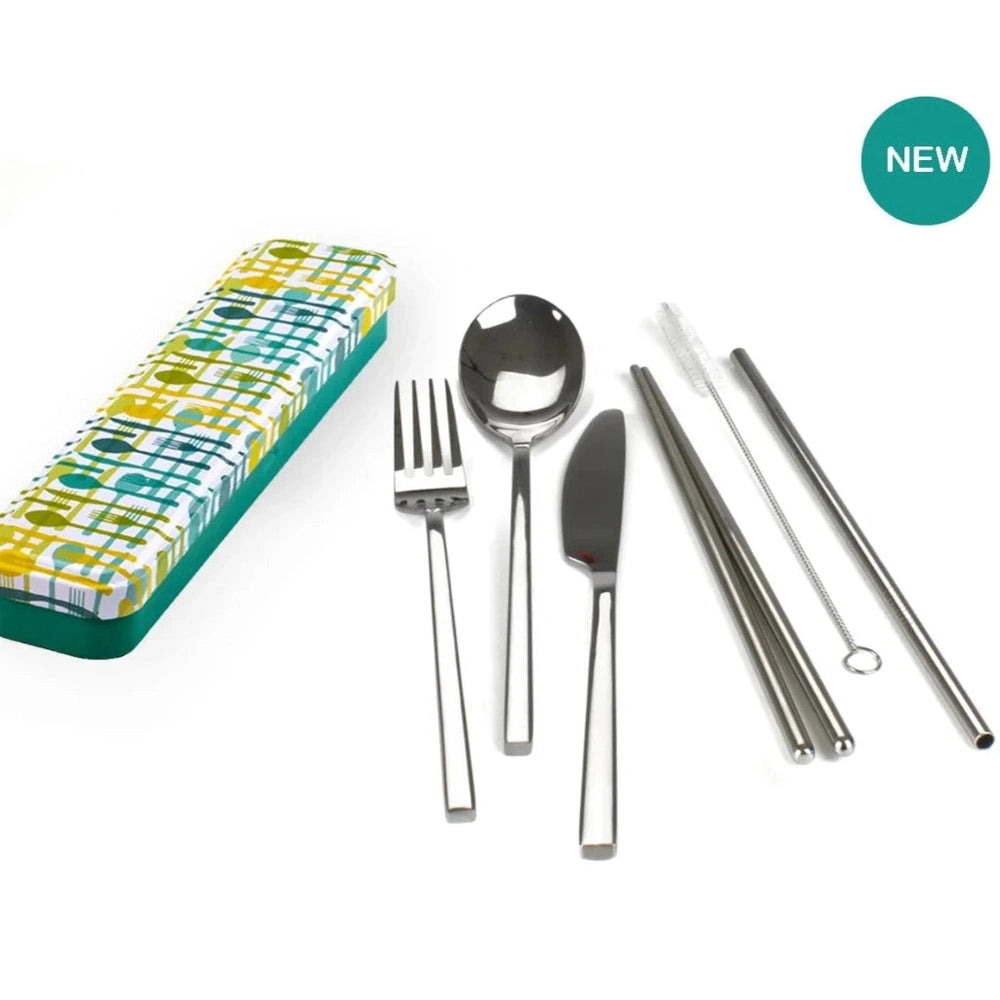 Retro Kitchen Carry Your Cutlery Featuring Dishwasher Safe Metal Cutlery in Tin - Flatware.