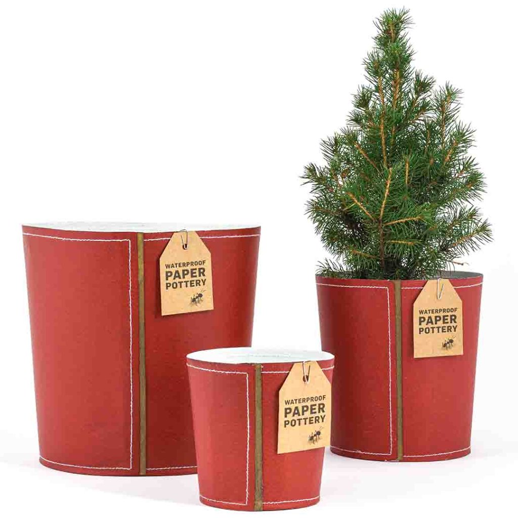 Eco Max Paper Pottery Flexi Pots - Red with White Stitching