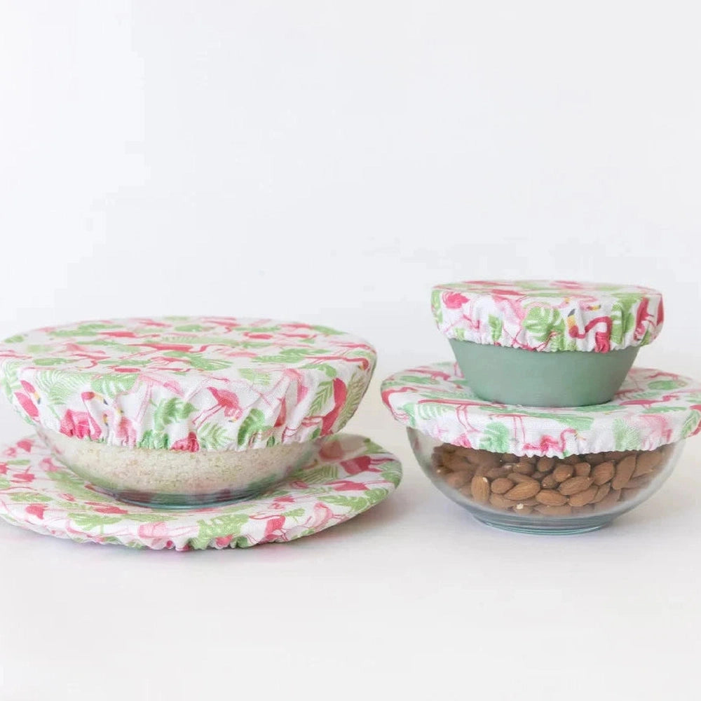 4MyEarth Set of 4 Food Covers in Flamingo Design, Covering Bowls.