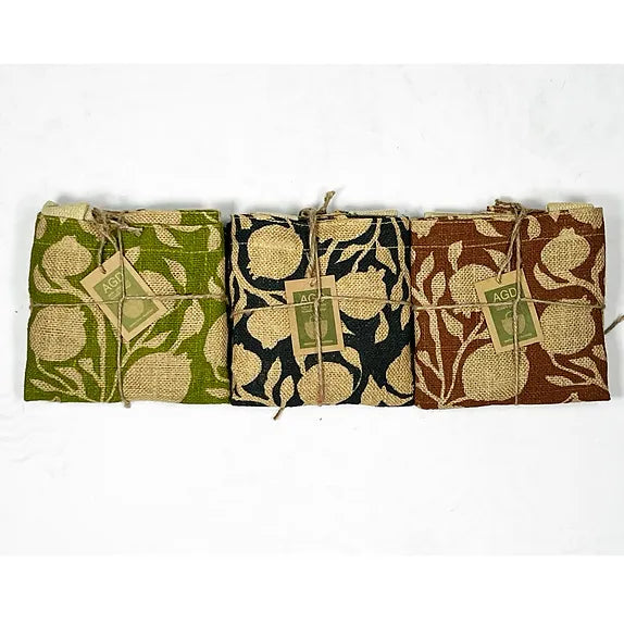 Apple Green Duck Jute Grocer Bags with Green, Slate or Rust Floral Design.