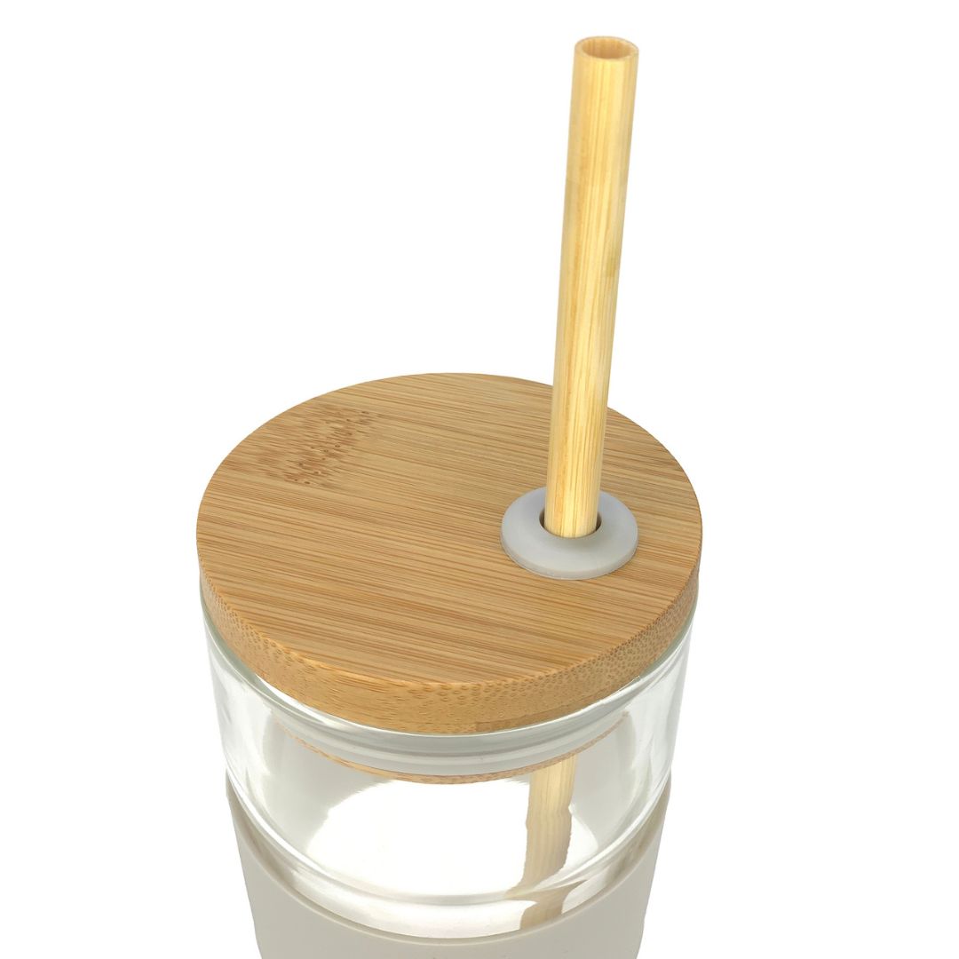 Bamboo smoothie lid with straw to fit IOco glass travel cup