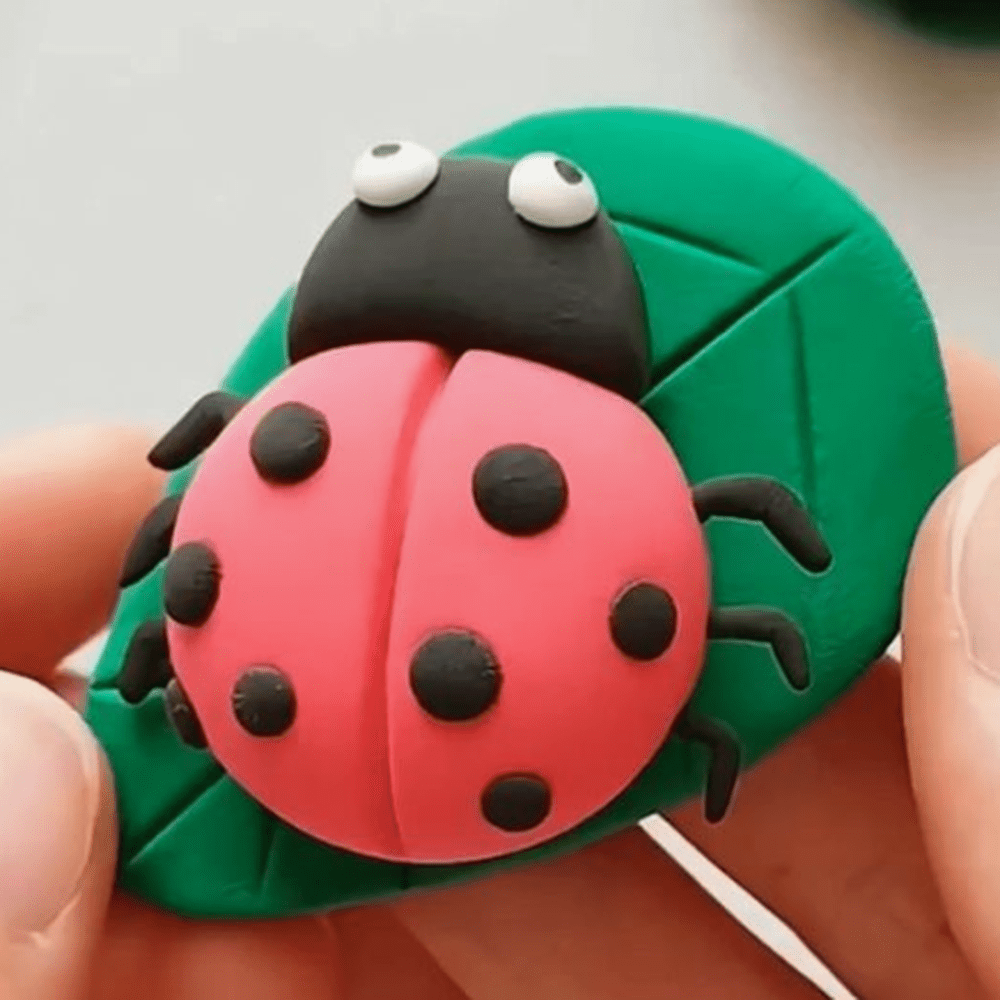 Hand Made Clay Ladybird on Leaf.