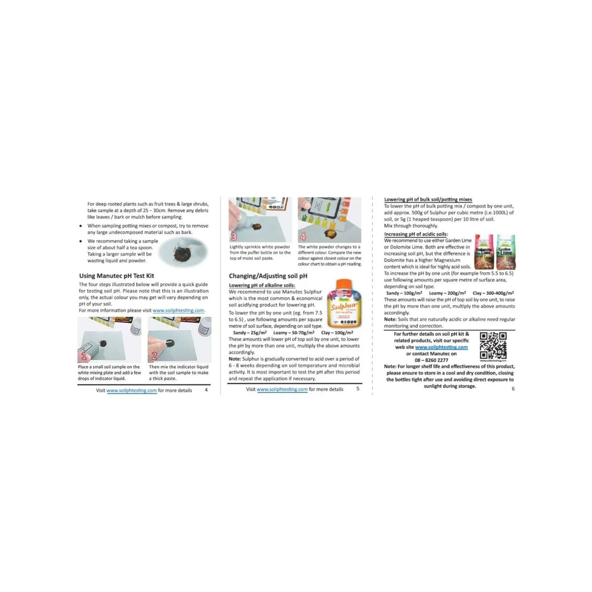 Manutec Soil pH Test Kit product information guide and instructions