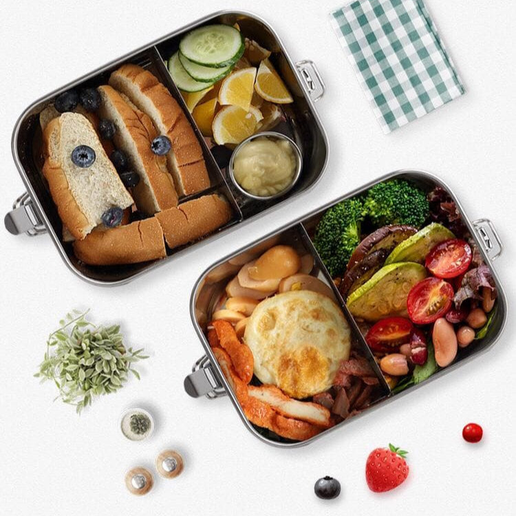 Goodly Gosh Small Bento Lunch Boxes with Packed Lunches for Display Purposes.