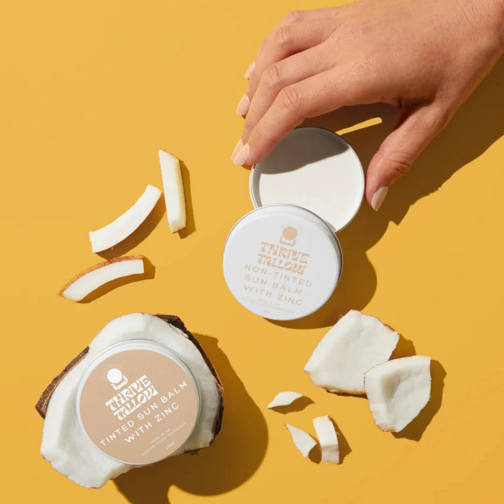 Thrive Tallow Sun Balm in both Tinted and Non-Tinted Formulas, Urban Revolution.