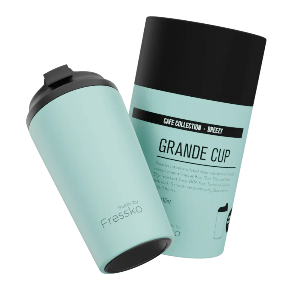 light blue insulated coffee cup by fressko