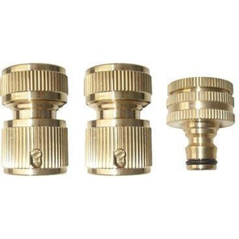 Ryset Ryset Brass 3 Piece Hose Fitting Kit 12mm Garden