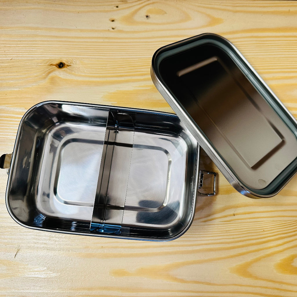 Stainless Steel Small Bento Lunch Box with Removable Divider from Goodly Gosh.