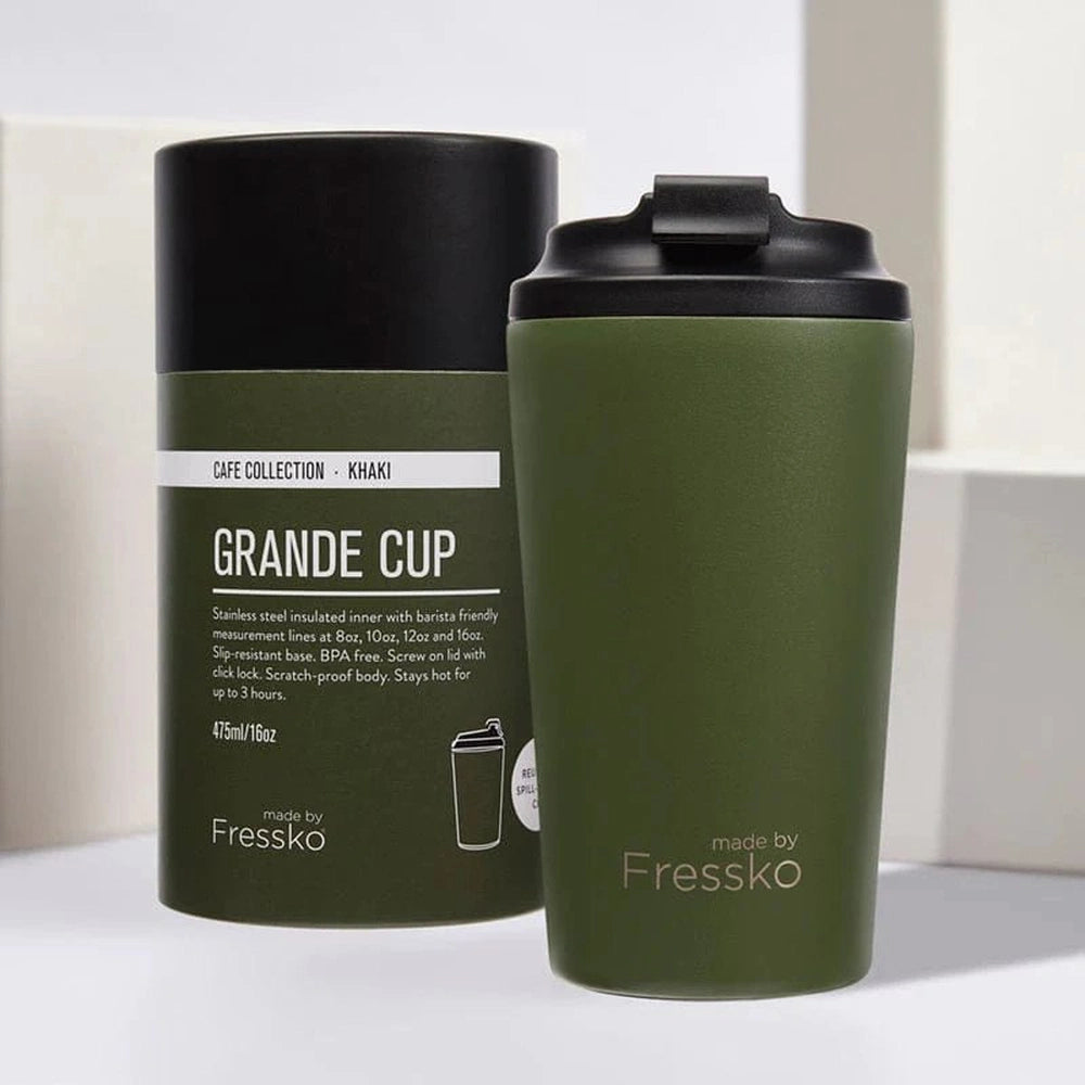 Grande Reusable Coffee Cup in Khaki by Fressko, Urban Revolution.